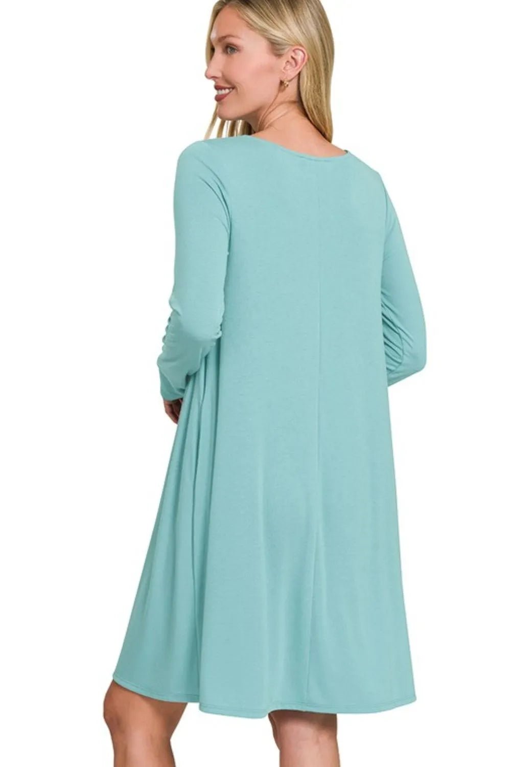 Zenana Long Sleeve Flare Dress With Pockets - JUST - JEN BOUTIQUE