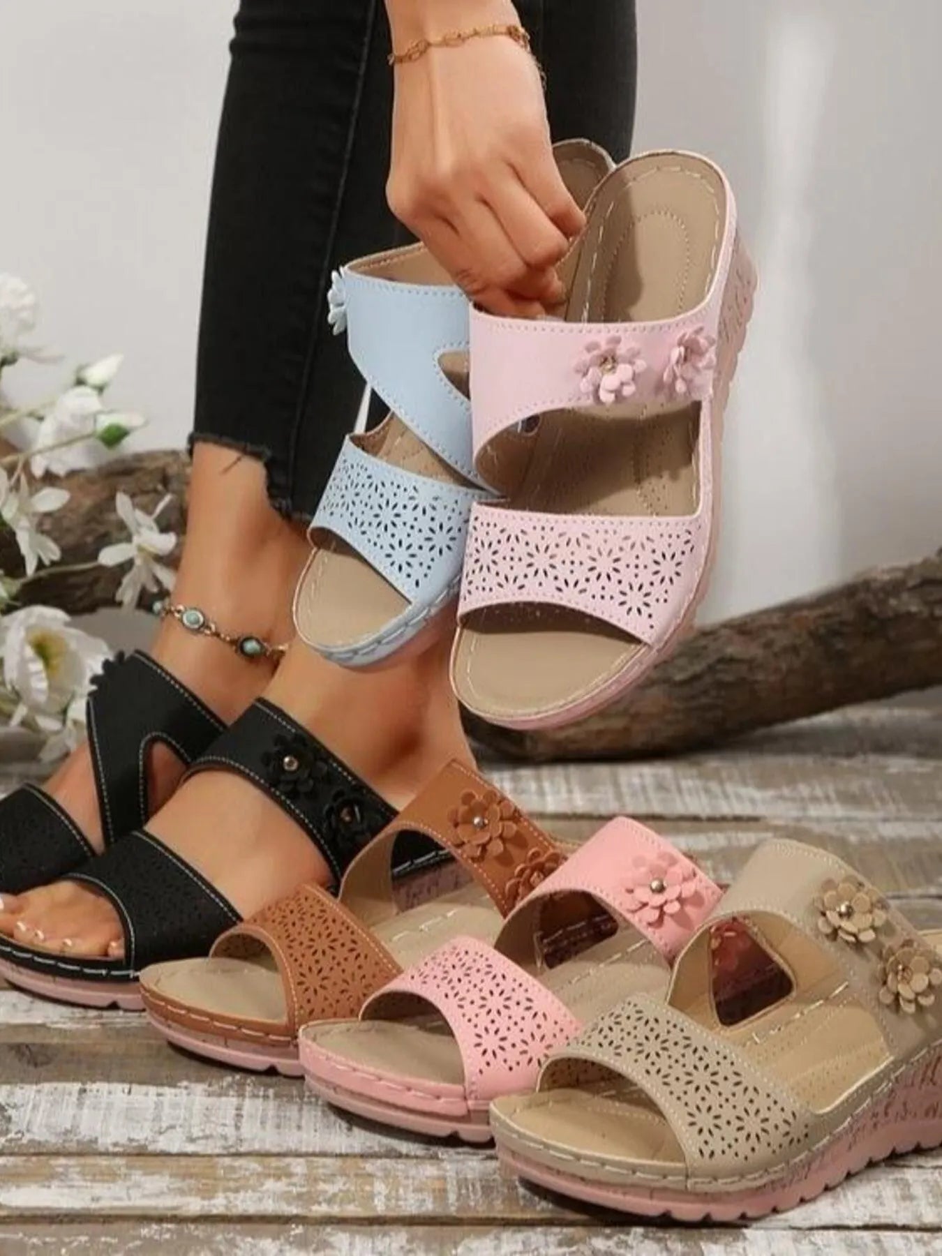 Hollow Out Comfort Wedge Sandals - JUST - JEN BOUTIQUE