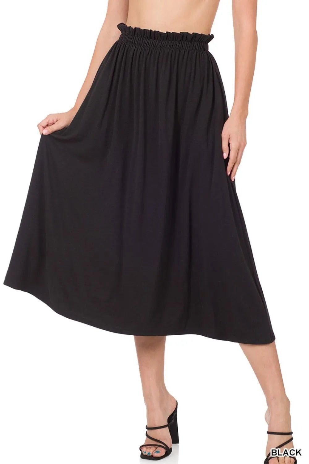 Zenana Paperbag Waist Midi Skirt With Pockets - JUST - JEN BOUTIQUE