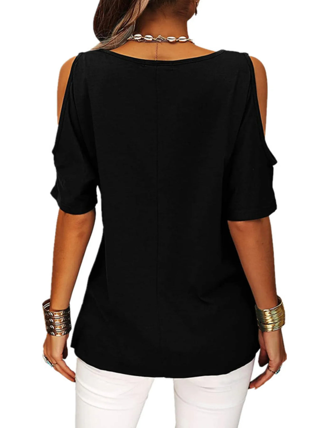 Full Size Crisscross Cold Shoulder Casual T-Shirt Plus Size - JUST - JEN BOUTIQUE