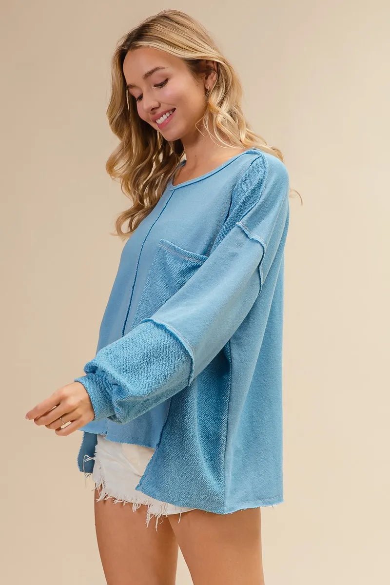 BiBi Oversized Pocket Front Sweatshirt - JUST - JEN BOUTIQUE