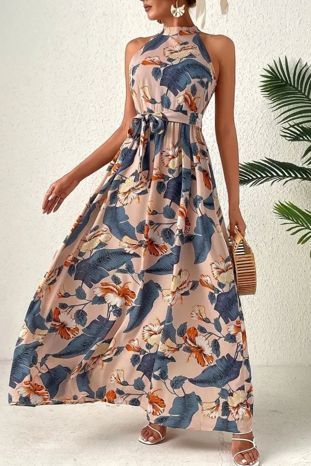 Tied Floral Sleeveless Dress - JUST - JEN BOUTIQUE