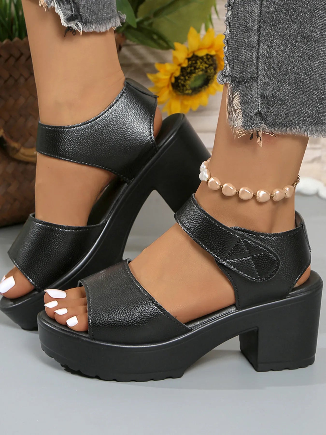 Platform Chunky Heel Sandals with Ankle Strap - JUST - JEN BOUTIQUE