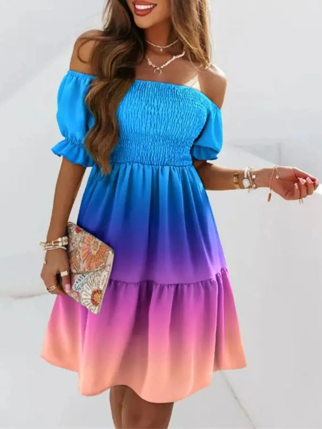 Off Shoulder Smocked Summer Dress - JUST - JEN BOUTIQUE