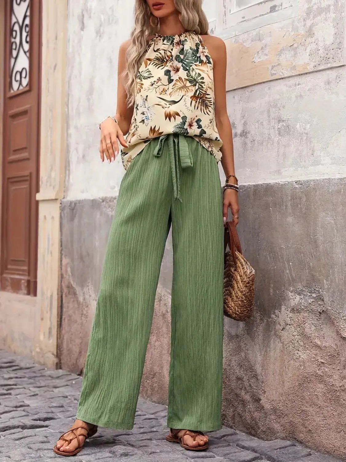 Printed Tank Top and Wide Leg Pants Set - JUST - JEN BOUTIQUE