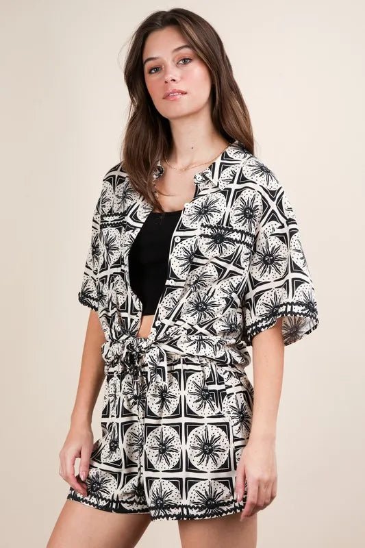 VERY J Plus Size Tropical Printed Shirt Top & Shorts Set - JUST - JEN BOUTIQUE