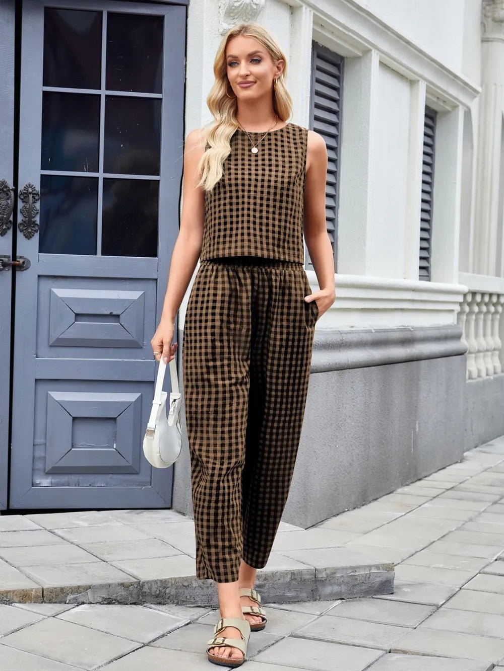 Plaid Sleeveless Top and Pants Set - JUST - JEN BOUTIQUE