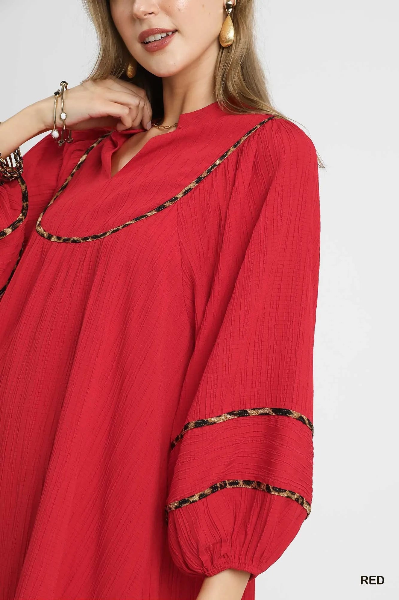 Umgee Heart Jacquard Ruffle Trim Shirt