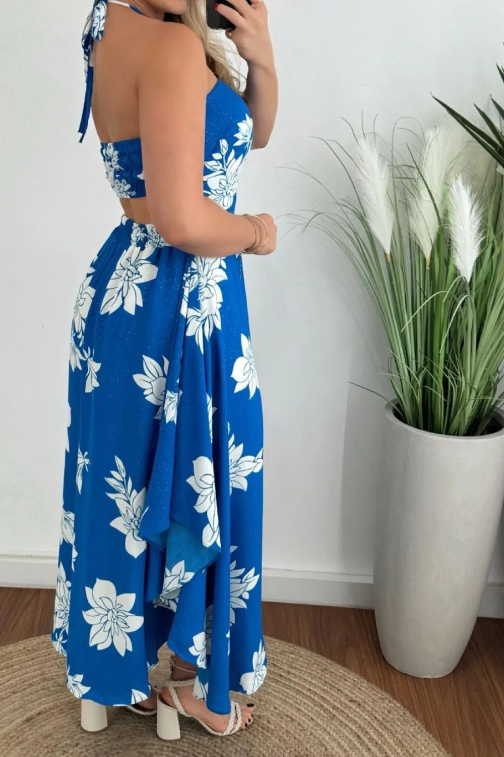 Smocked Printed Halter Neck Dress - JUST - JEN BOUTIQUE