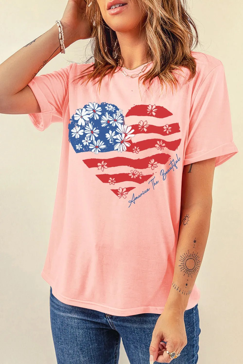 Heart Round Neck Short Sleeve T-Shirt - JUST - JEN BOUTIQUE