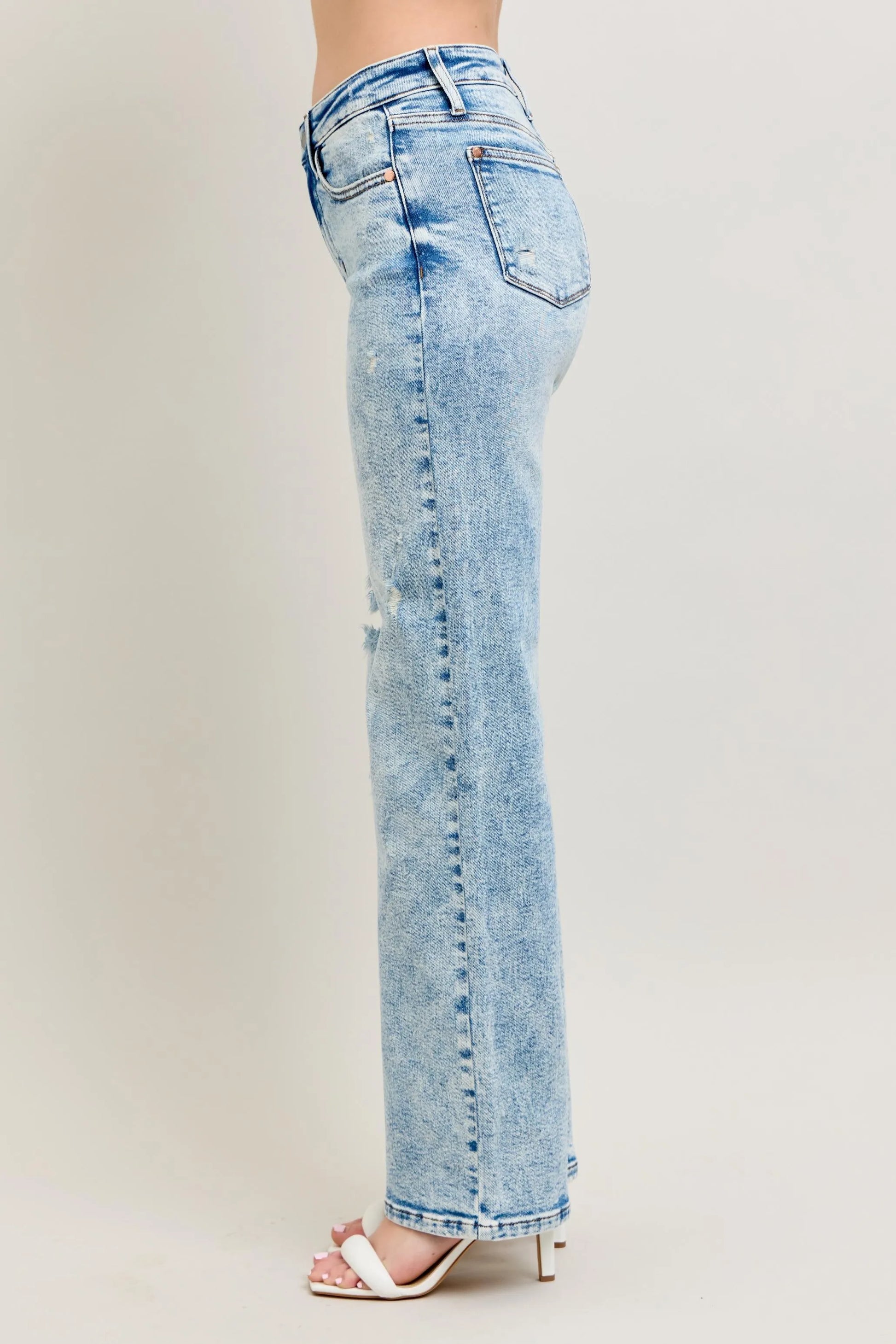Judy Blue Full Size Hw Mineral Wash Destroy 90's Straight Jeans Plus Size - JUST - JEN BOUTIQUE