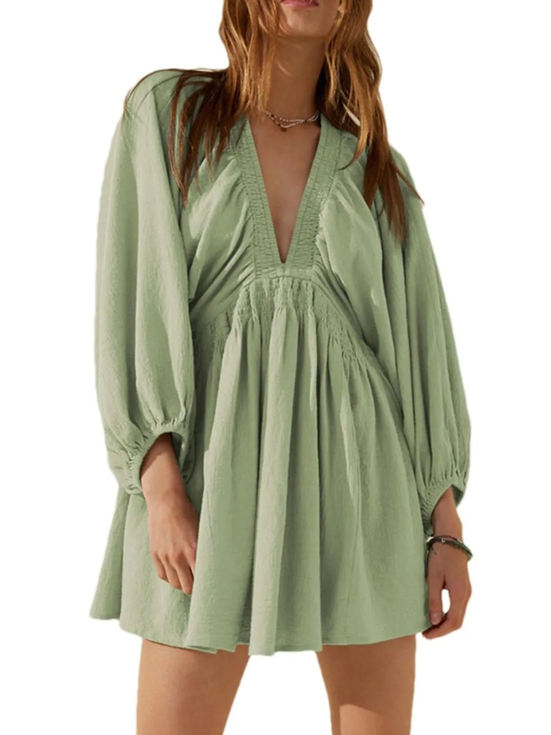 Textured V - Neck Mini Dress - JUST - JEN BOUTIQUE