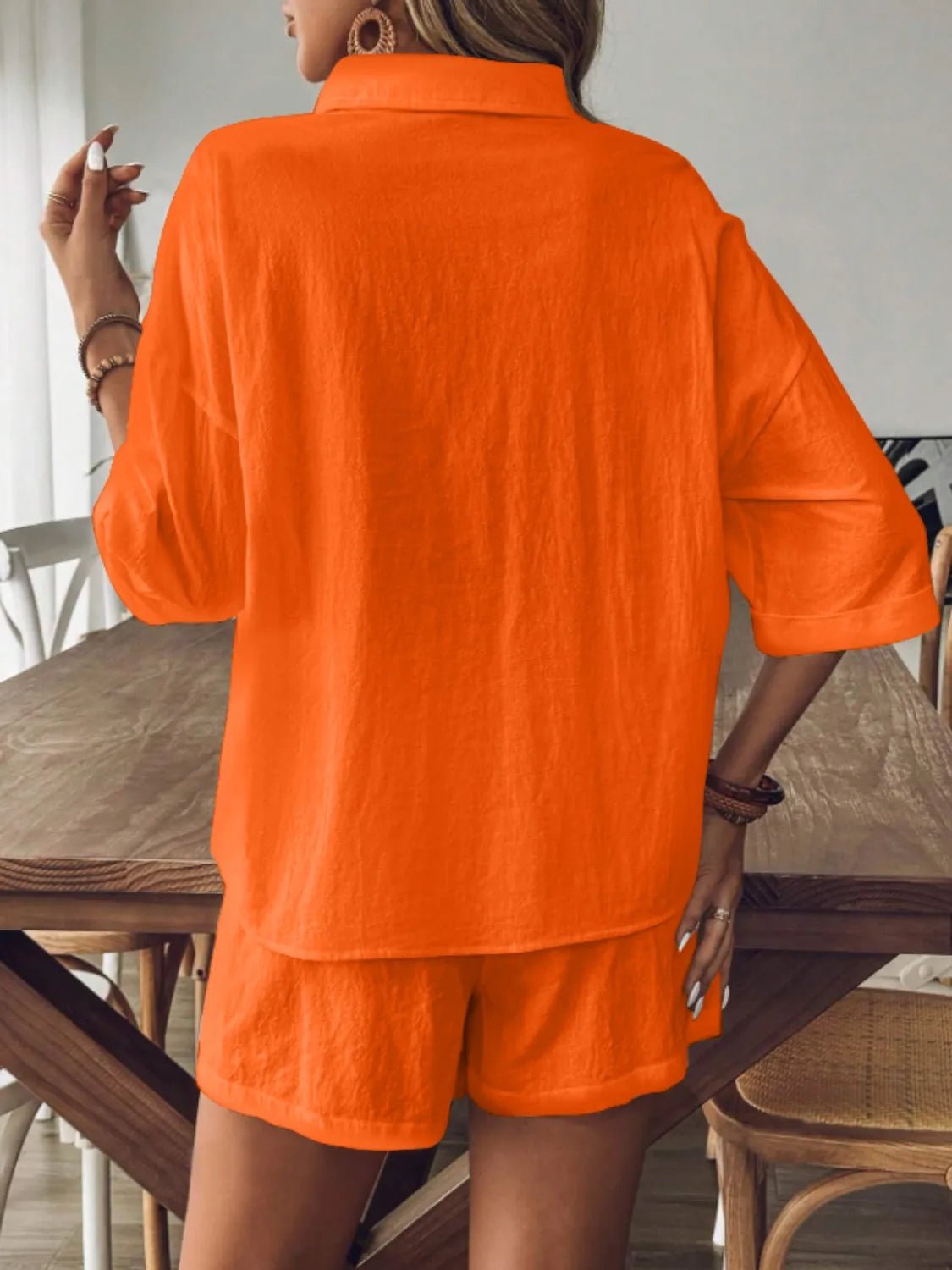 Collared Neck Half Sleeve Top and Shorts Set - JUST - JEN BOUTIQUE
