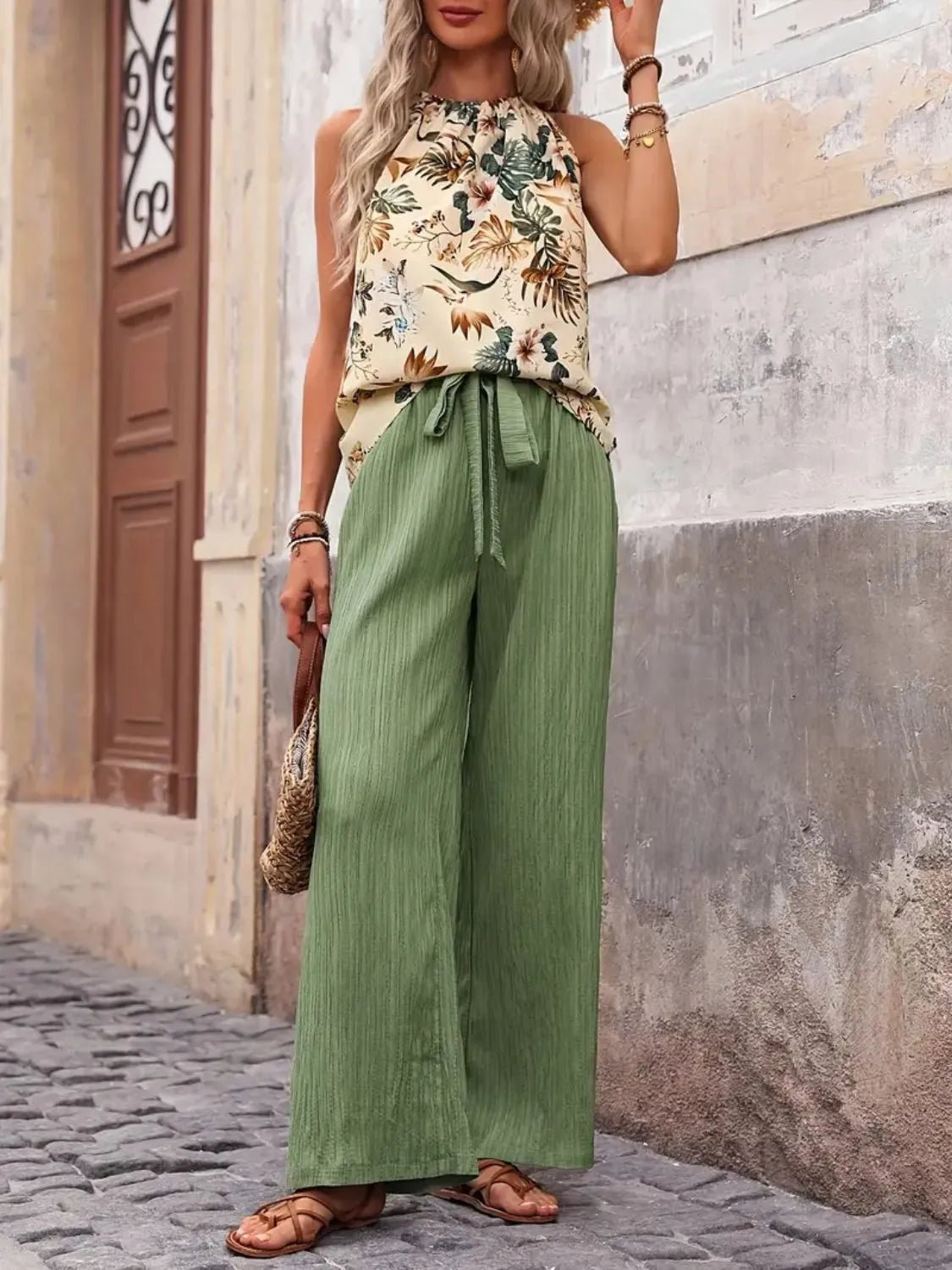 Printed Tank Top and Wide Leg Pants Set - JUST - JEN BOUTIQUE