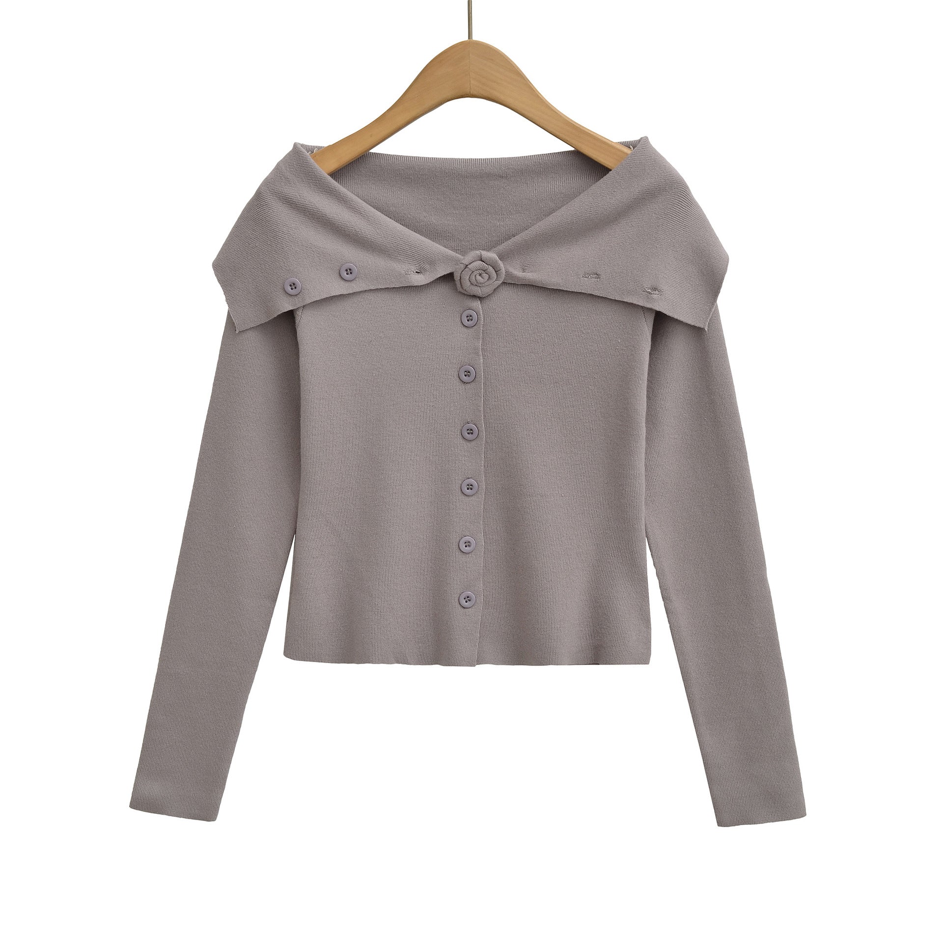 Flower single breasted one shoulder cardigan women's knitted sweater