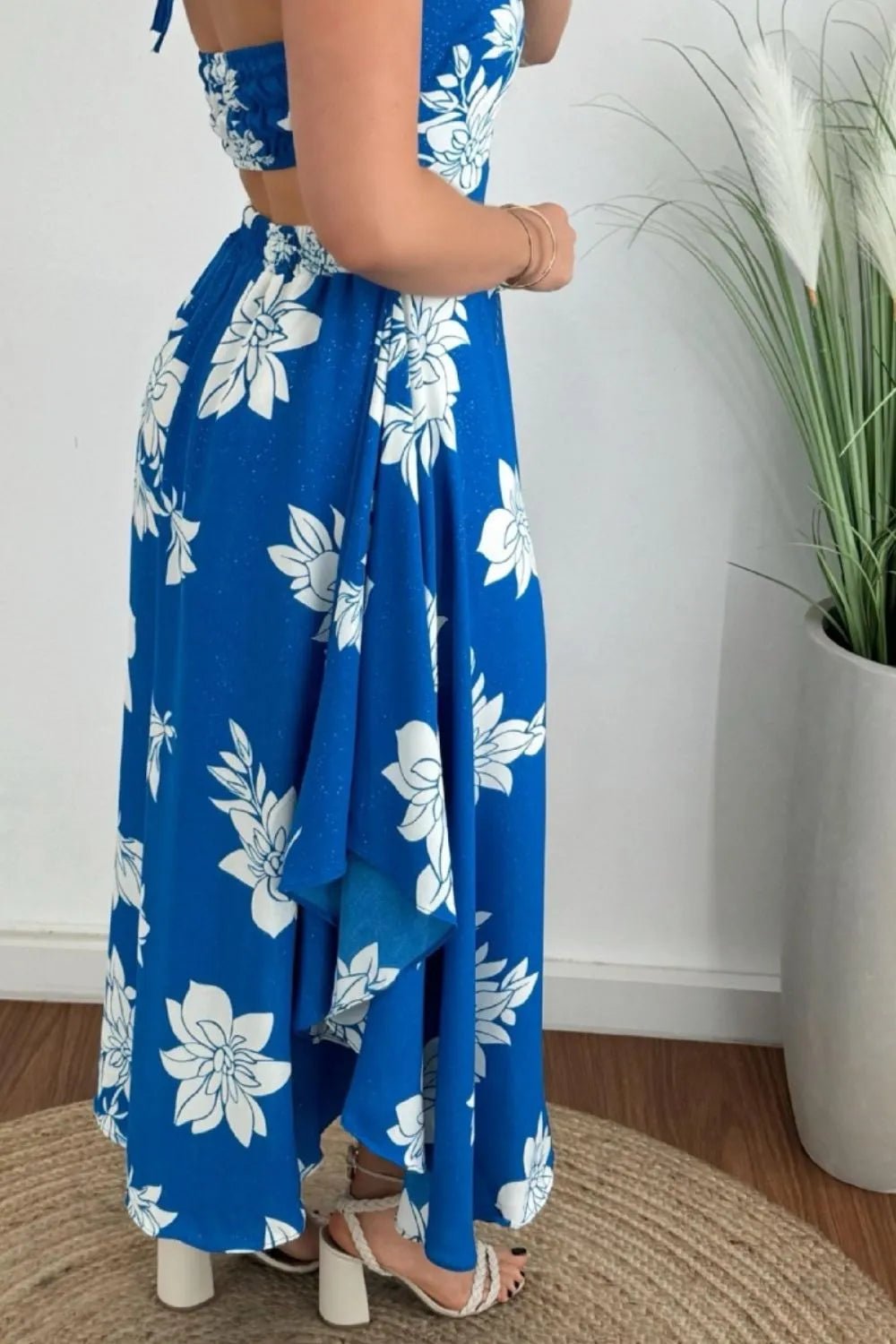 Smocked Printed Halter Neck Dress - JUST - JEN BOUTIQUE