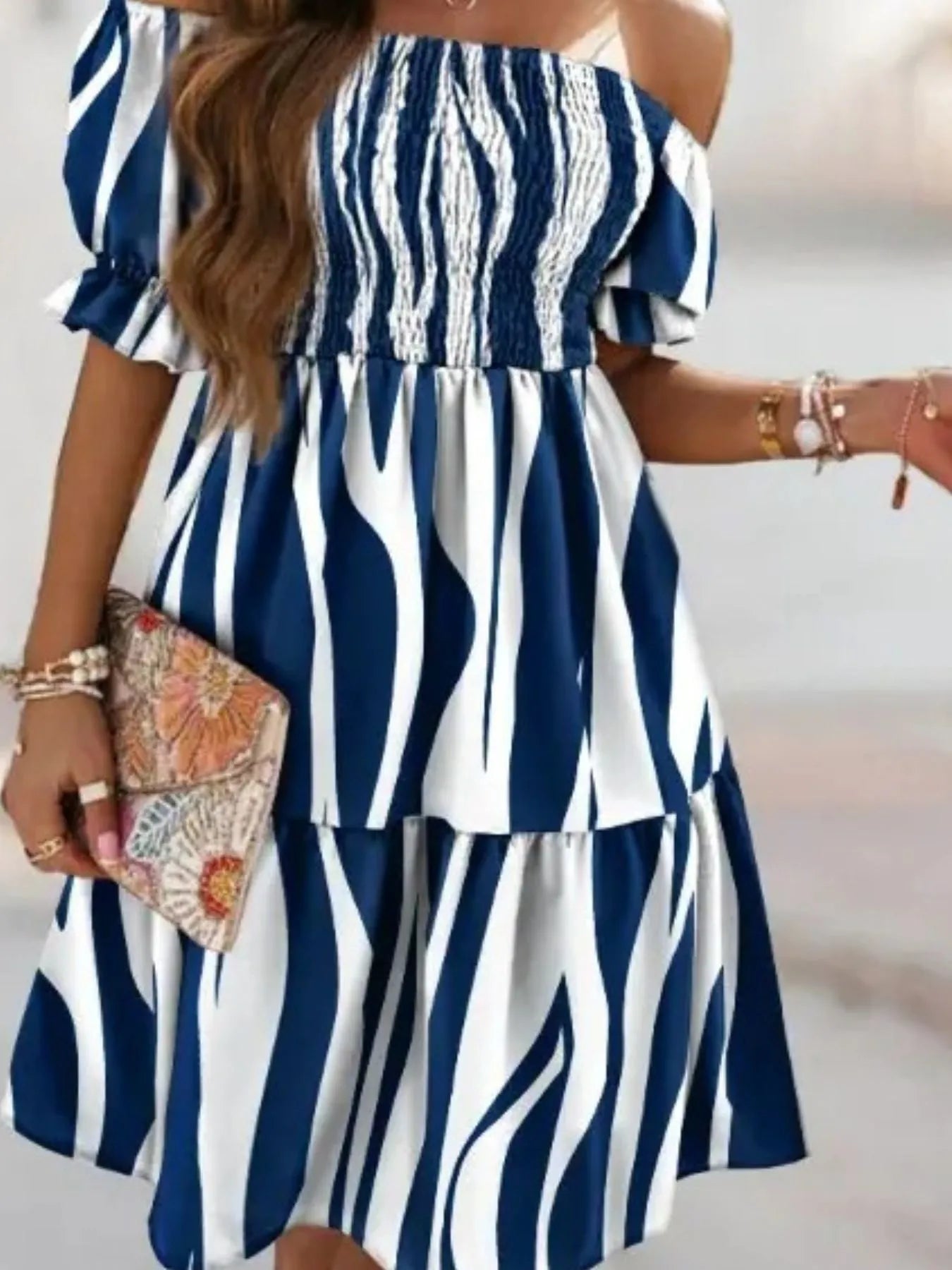 Off Shoulder Smocked Summer Dress - JUST - JEN BOUTIQUE