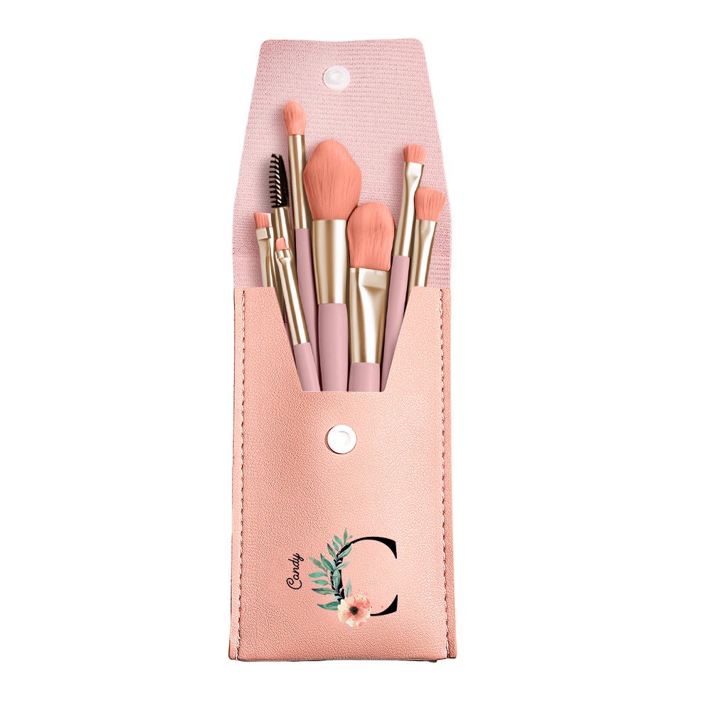 Personalized Flower PU Leather Makeup Brush Bag with 8 Pcs Makeup Brushes Gift for Her - JUST - JEN BOUTIQUE