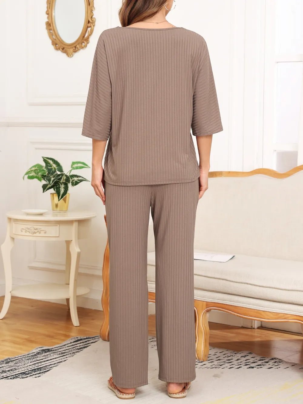 Ribbed Half Sleeve Top and Pocketed Pants Set - JUST - JEN BOUTIQUE