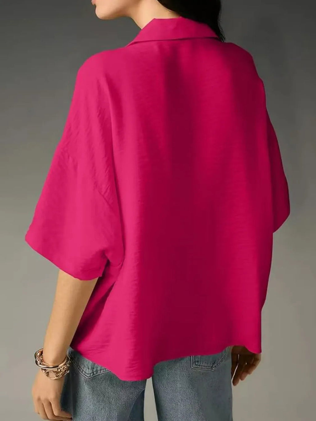 Collared Neck Half Sleeve Blouse - JUST - JEN BOUTIQUE
