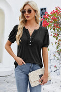 Frill Notched Short Sleeve Blouse - JUST - JEN BOUTIQUE