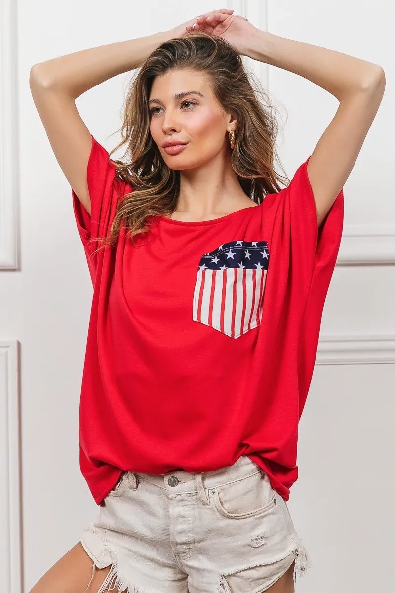 BiBi French Terry With Front Pocket Dolman Sleeves Top - JUST - JEN BOUTIQUE