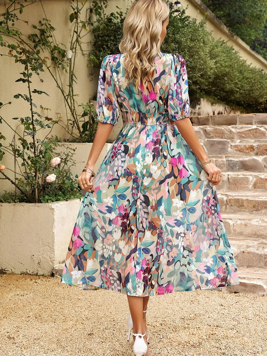 Printed Puff Sleeve Midi Dress - JUST - JEN BOUTIQUE