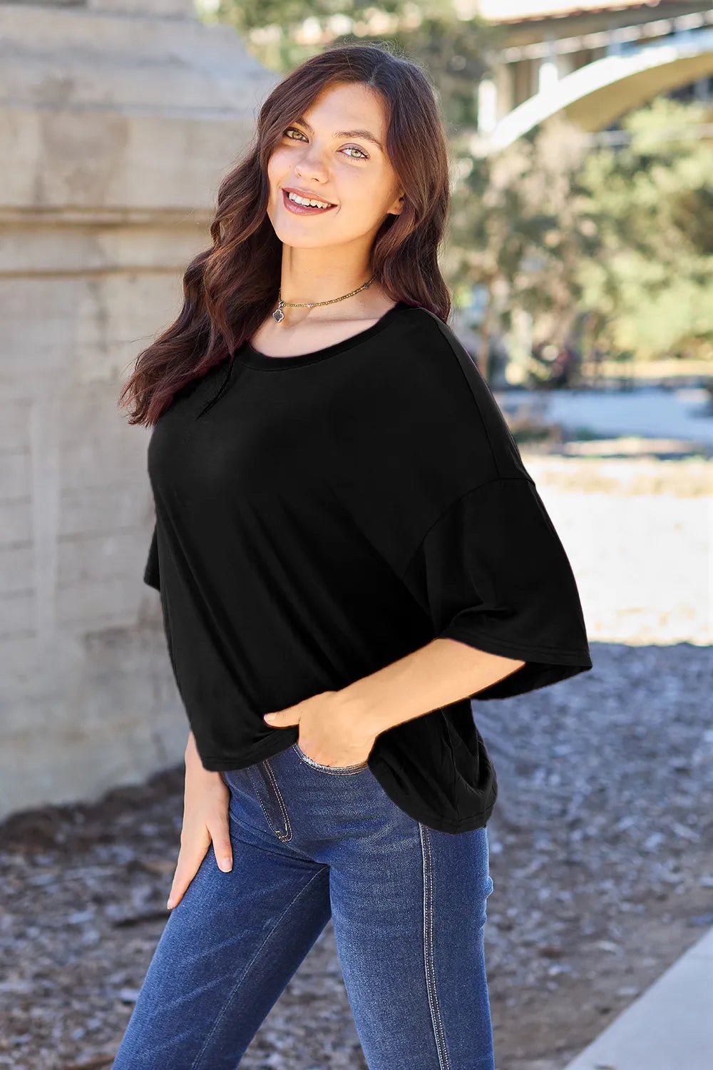 Basic Bae Bamboo Full Size Round Neck Drop Shoulder T-Shirt - JUST - JEN BOUTIQUE
