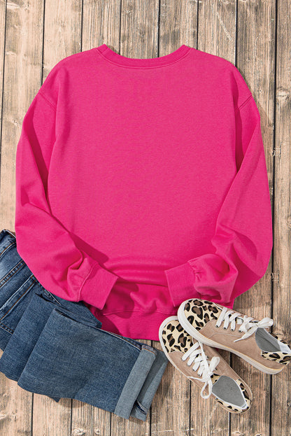 Strawberry Pink Cow & Sequin Double Heart Patch Graphic Sweatshirt