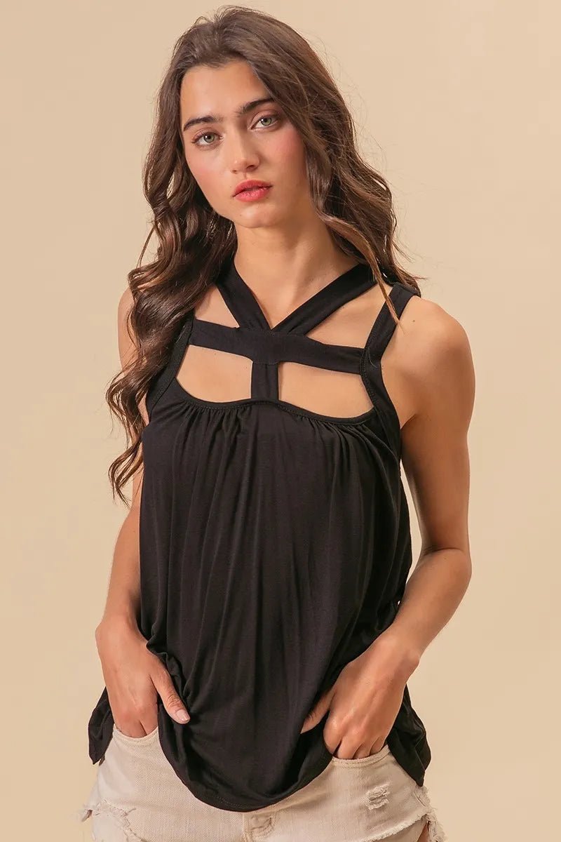 BiBi Rayon Span Jersey Cut Out with Straps Detailed - JUST - JEN BOUTIQUE