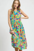 Umgee Ruffled Hem Printed Sleeveless Midi Dress - JUST - JEN BOUTIQUE