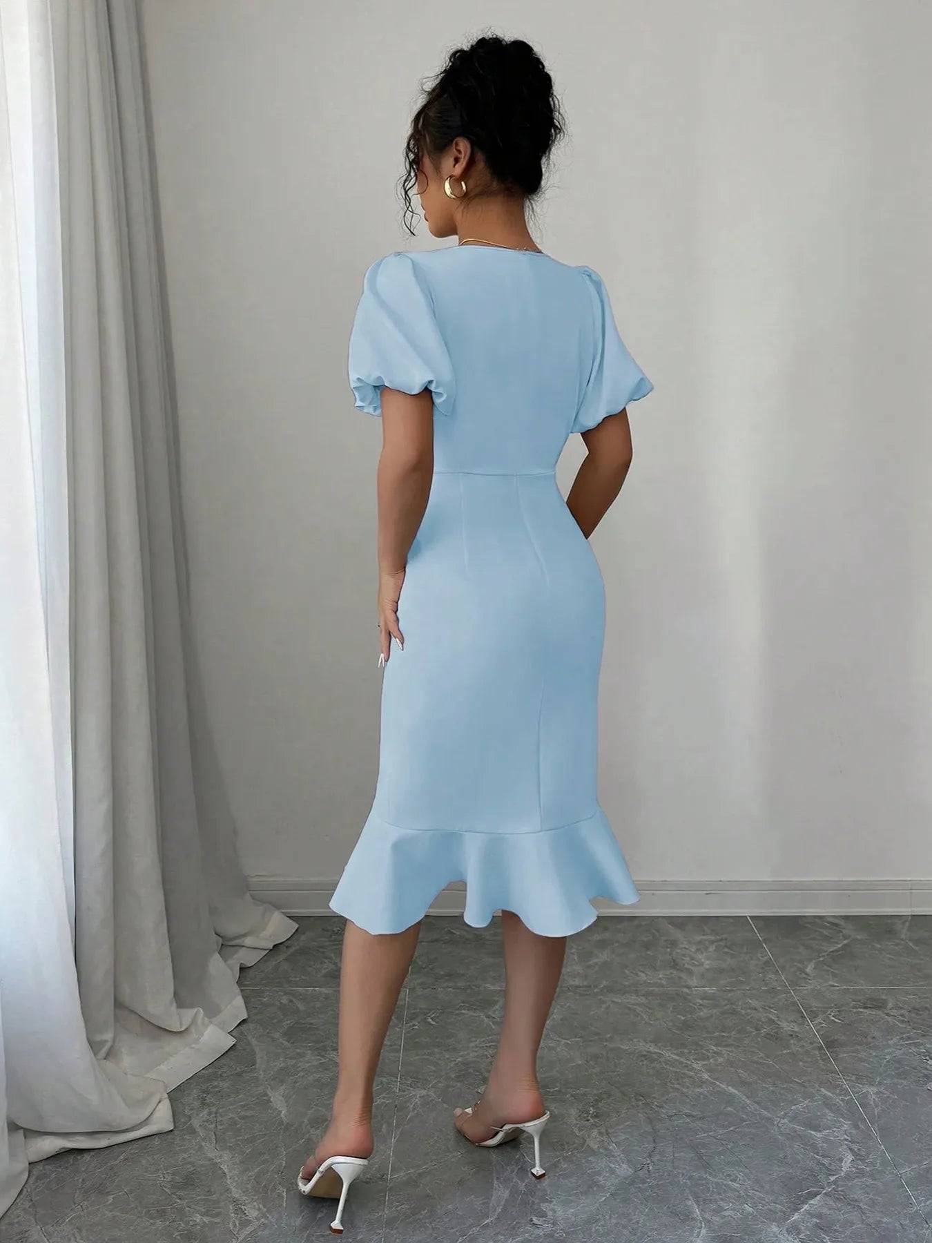 Bow Detail Puff Sleeve Midi Dress - JUST - JEN BOUTIQUE