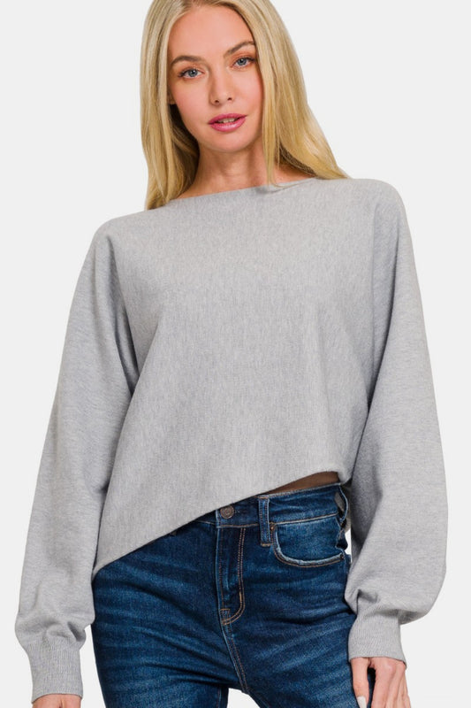 Zenana Asymmetric Hem Long Sleeve Sweater