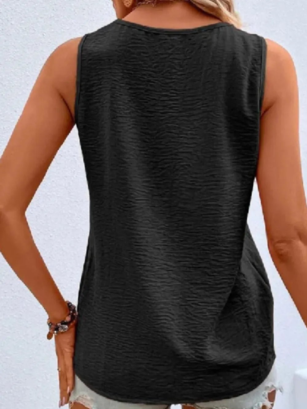 Full Size Decorative Button V - Neck Tank - JUST - JEN BOUTIQUE