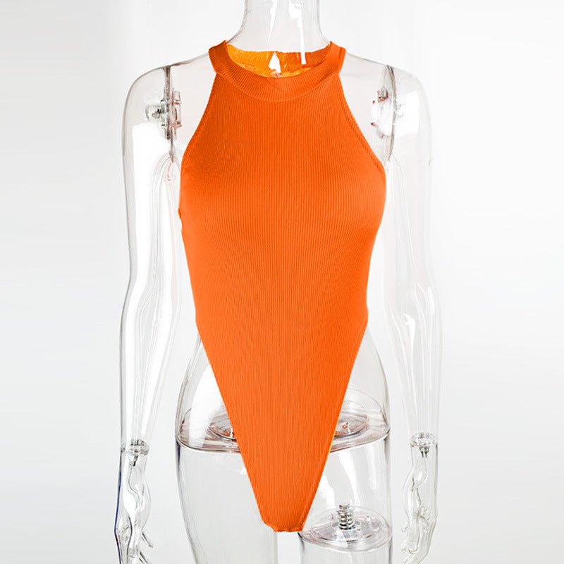 European and American women's slim fit vest top sexy hanging neck sleeveless high slit jumpsuit - JUST - JEN BOUTIQUE