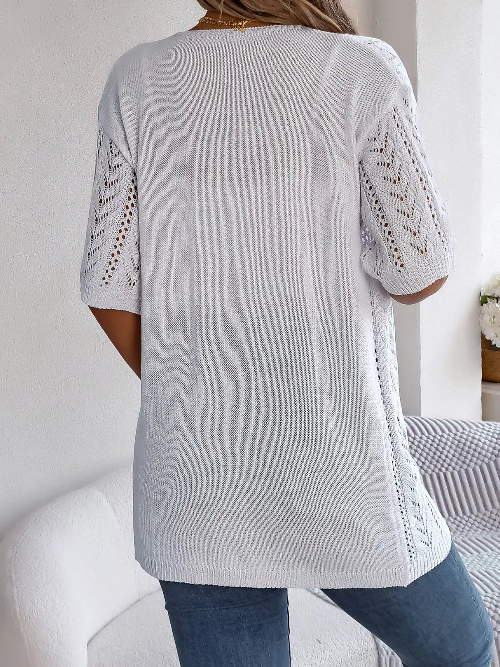 Openwork Open Front Half Sleeve Cardigan - JUST - JEN BOUTIQUE
