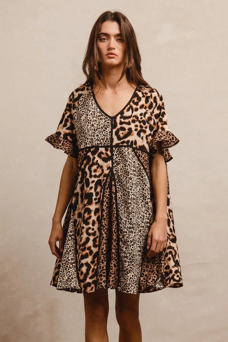 BiBi Leopard Prints Mix and Match Short Sleeves Dress - JUST - JEN BOUTIQUE