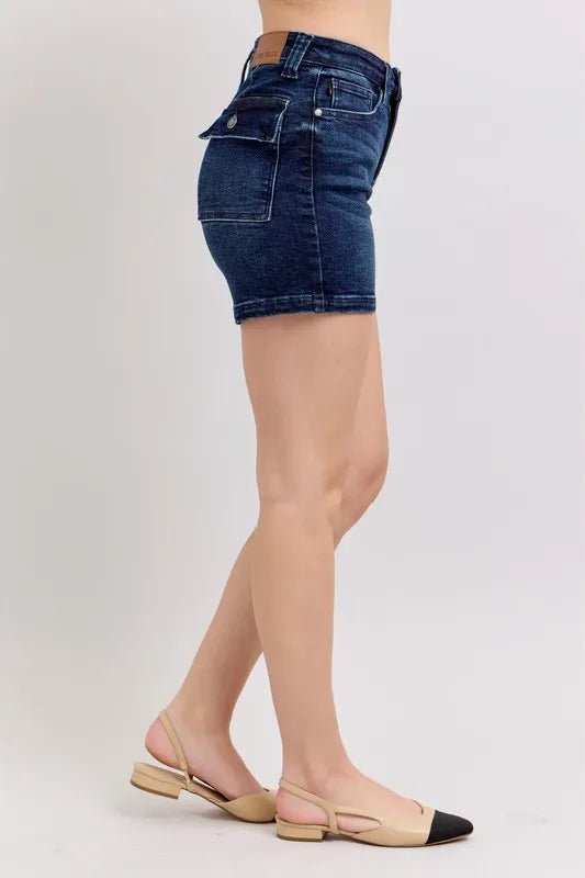 Judy Blue Full Size High Waist Back Flap Pocket Denim Shorts Plus Size - JUST - JEN BOUTIQUE