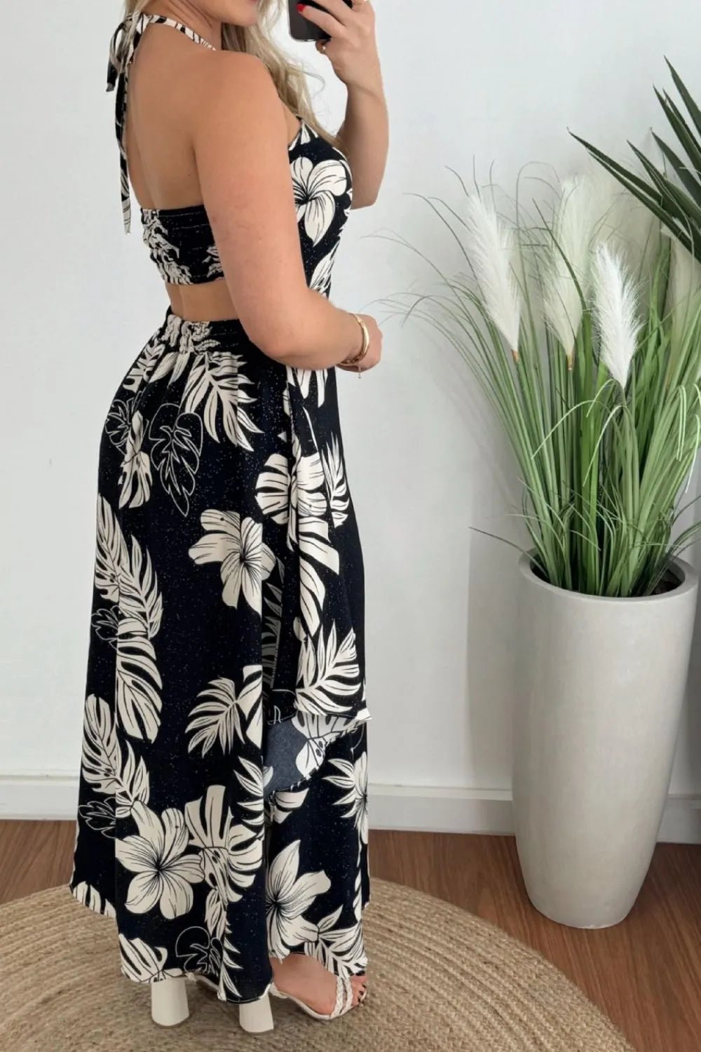 Smocked Printed Halter Neck Dress - JUST - JEN BOUTIQUE