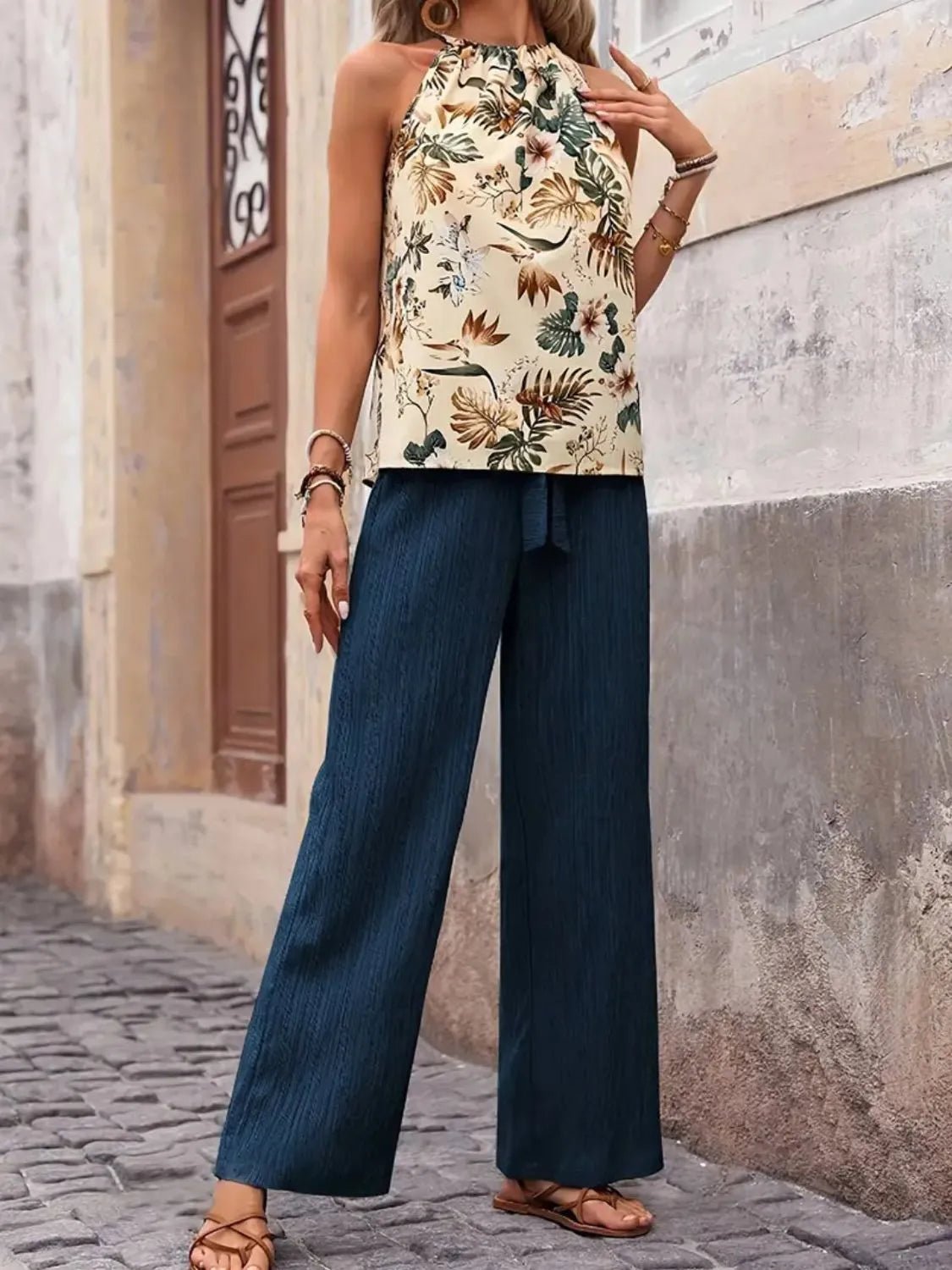 Printed Tank Top and Wide Leg Pants Set - JUST - JEN BOUTIQUE