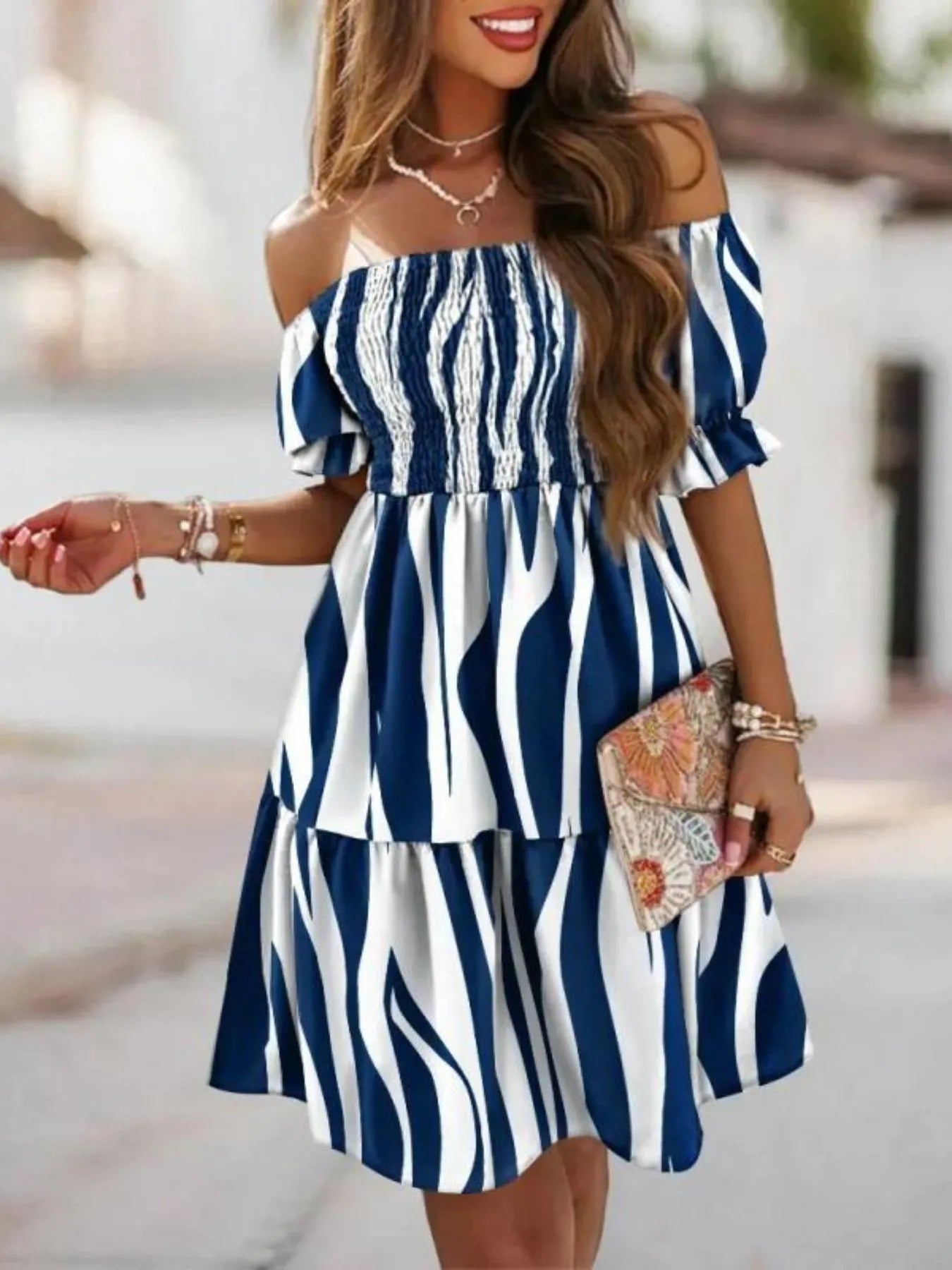 Off Shoulder Smocked Summer Dress - JUST - JEN BOUTIQUE