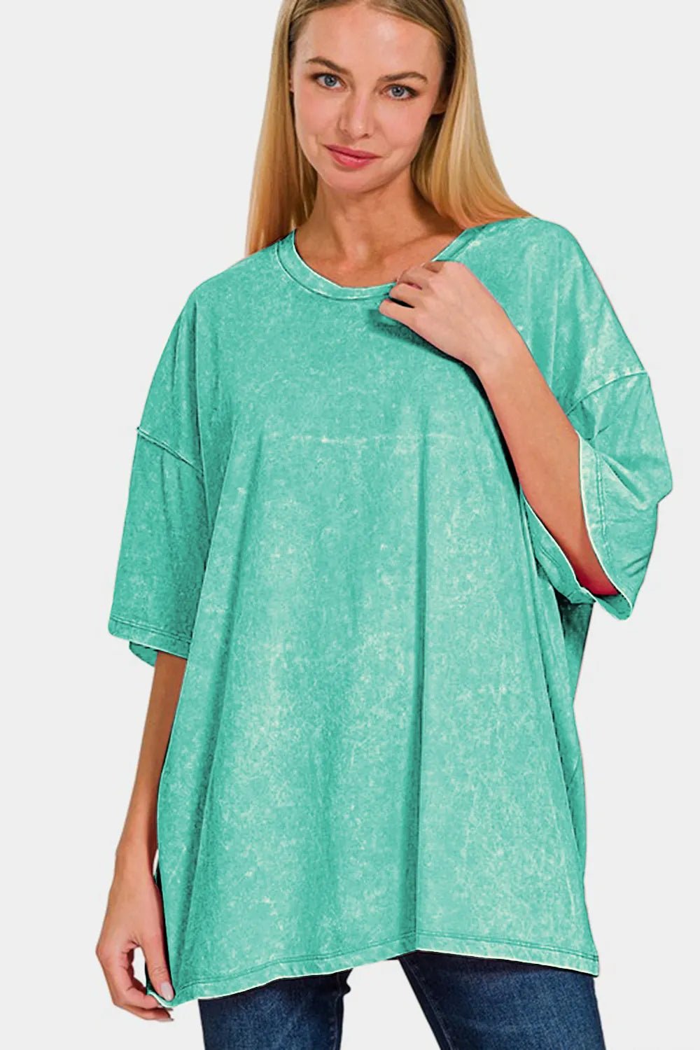 Zenana Full Size Washed Round Neck Drop Shoulder Oversized T-Shirt - JUST - JEN BOUTIQUE