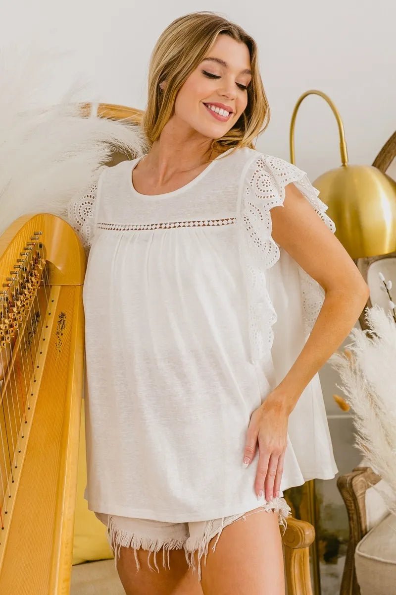 BiBi Ruffled Woven Top - JUST - JEN BOUTIQUE