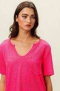 BiBi Waved Rib U Neck Top With Front Pocket - JUST - JEN BOUTIQUE