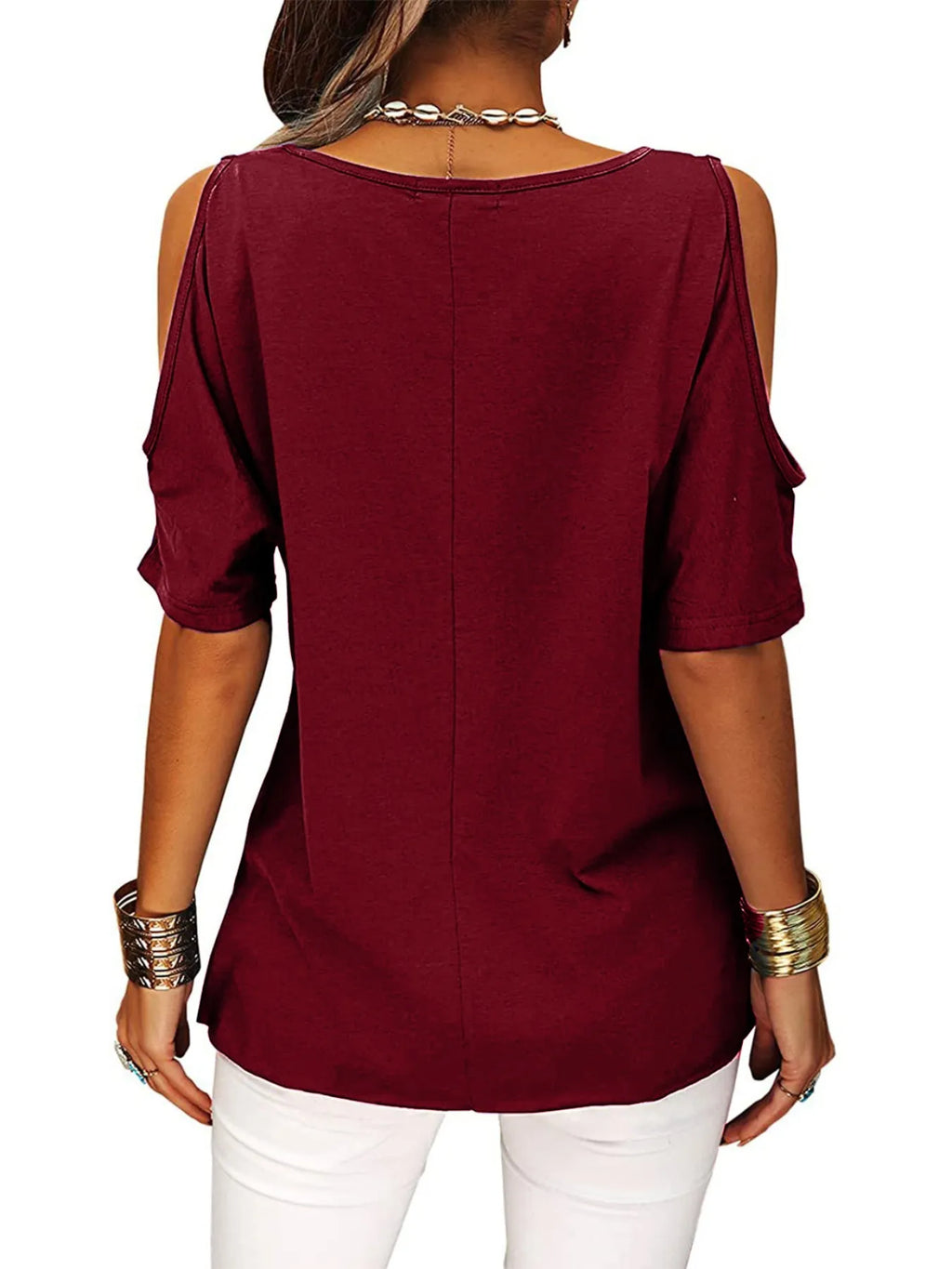 Full Size Crisscross Cold Shoulder Casual T-Shirt Plus Size - JUST - JEN BOUTIQUE