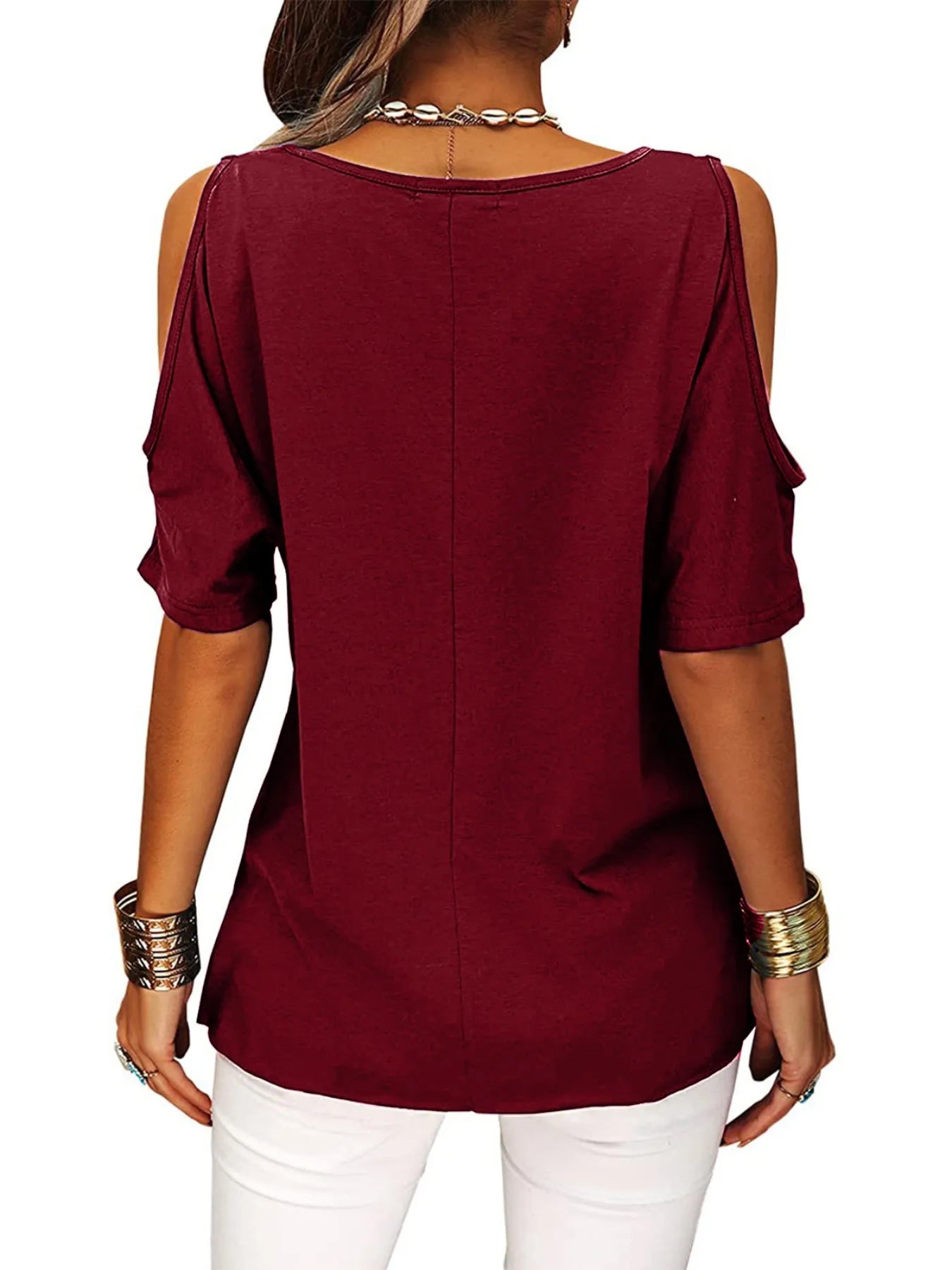 Full Size Crisscross Cold Shoulder Casual T-Shirt Plus Size - JUST - JEN BOUTIQUE