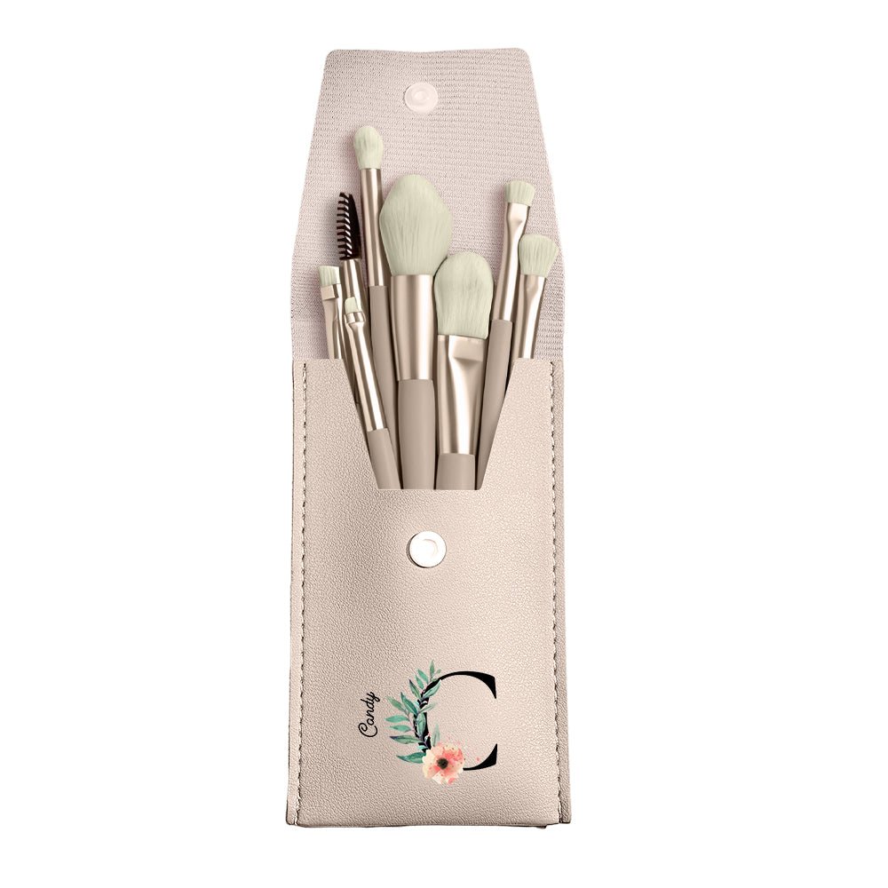 Personalized Flower PU Leather Makeup Brush Bag with 8 Pcs Makeup Brushes Gift for Her - JUST - JEN BOUTIQUE