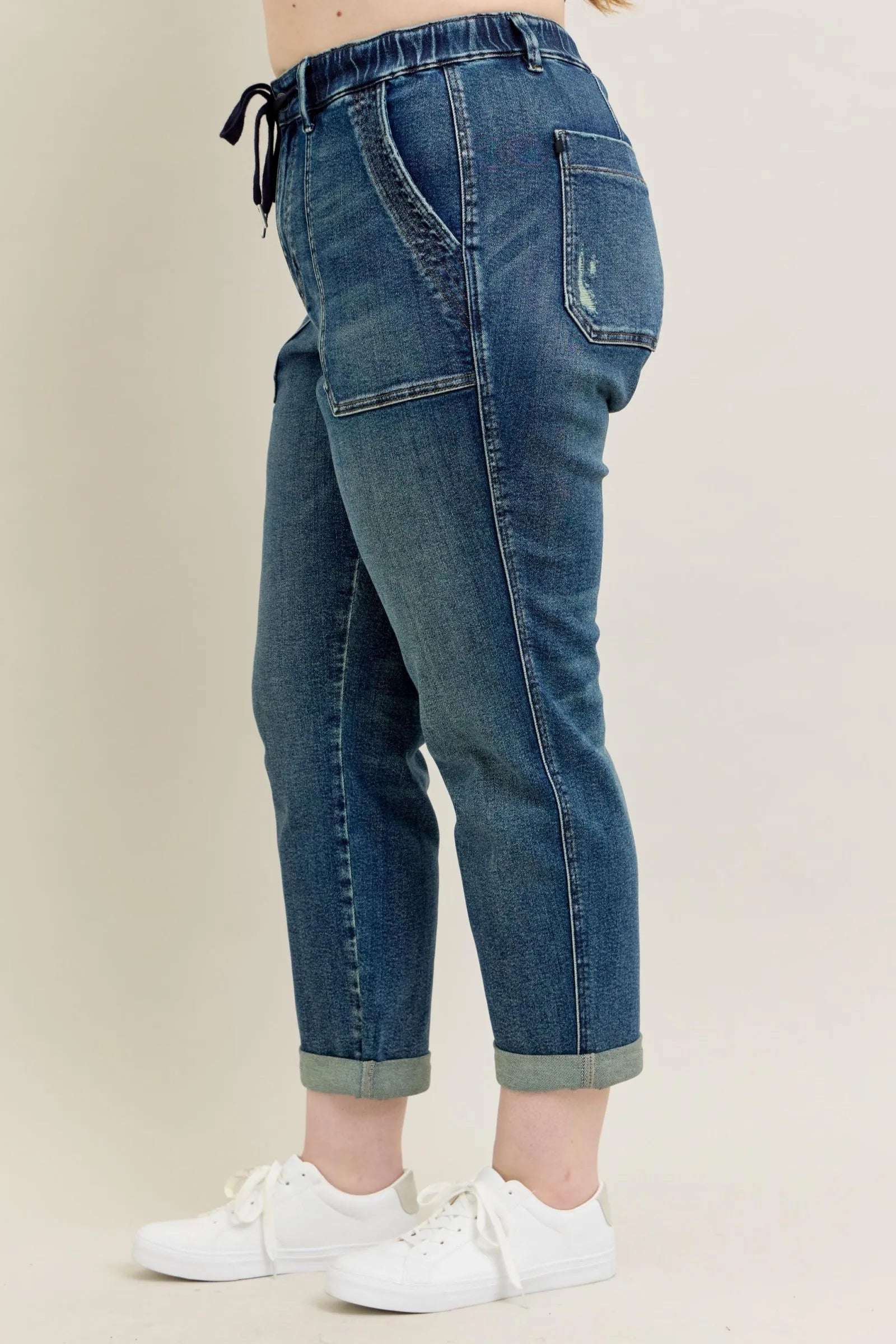 Judy Blue Full Size HW Vintage Wash Jeans w/ Drawstring Plus Size - JUST - JEN BOUTIQUE