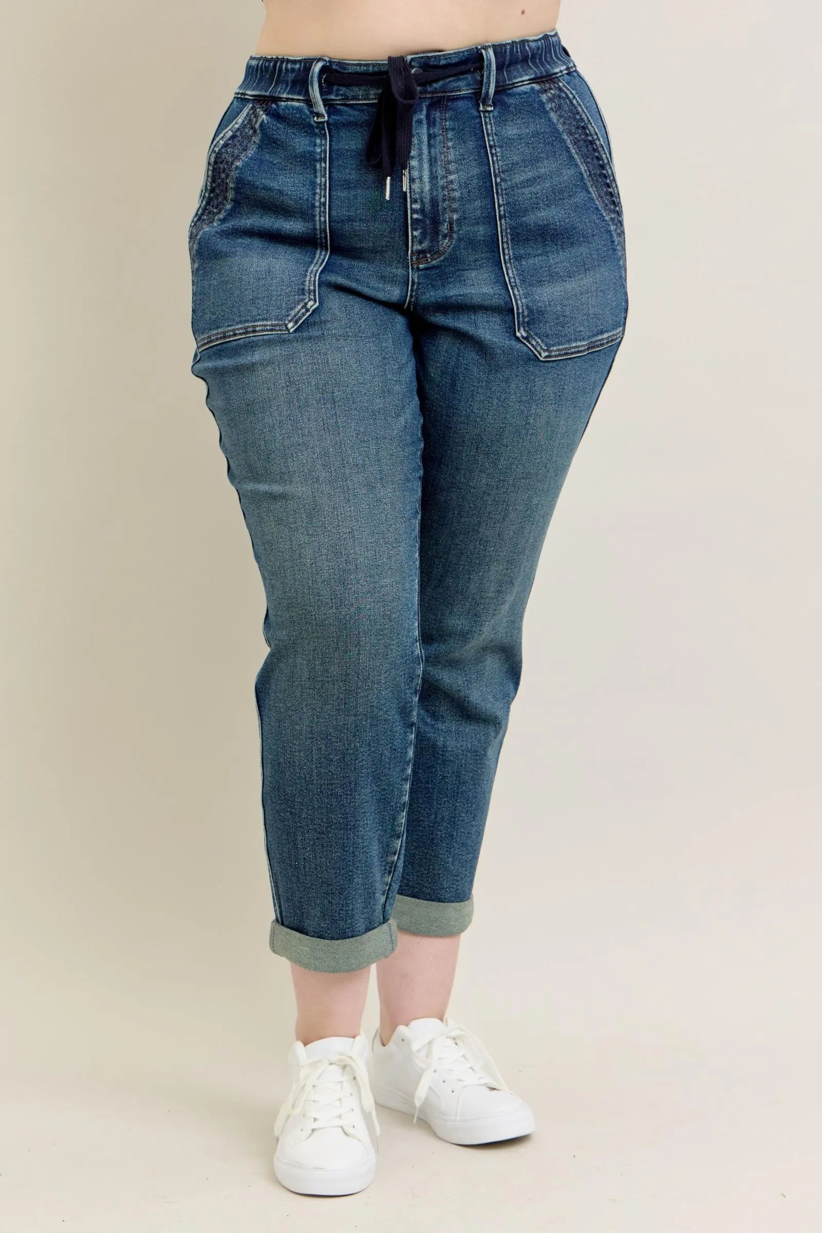 Judy Blue Full Size HW Vintage Wash Jeans w/ Drawstring Plus Size - JUST - JEN BOUTIQUE