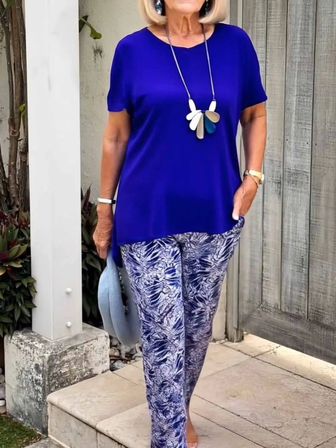 Full Size Round Neck Short Sleeve Top and Pants Set Plus Size - JUST - JEN BOUTIQUE